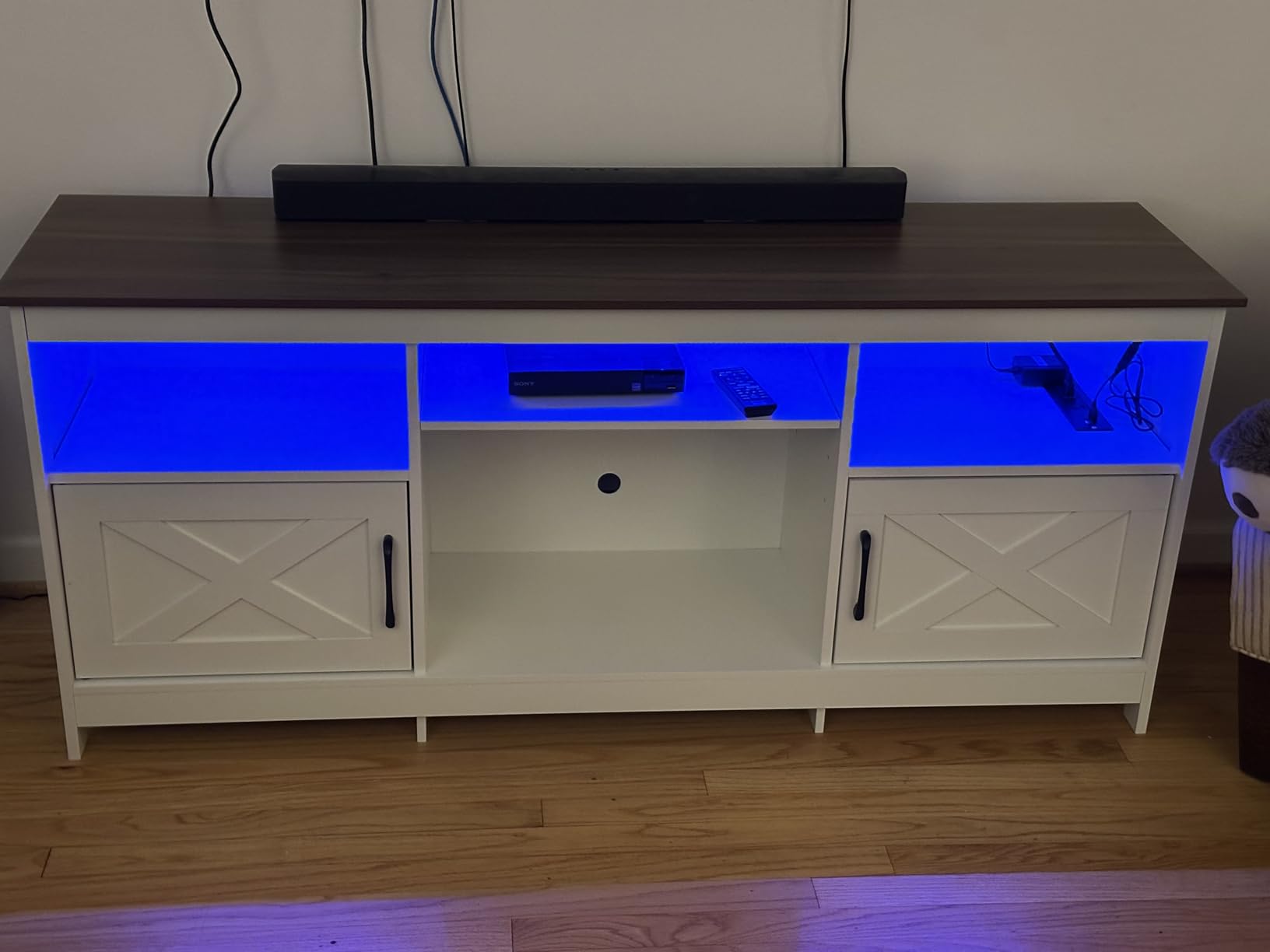 YITAHOME TV Stand for 65 Inch TVs, Entertainment Center with Storage Cabinets, Power Outlet & LED Light, Media TV Console with Barn Doors for Living Room, Black customer photo 2