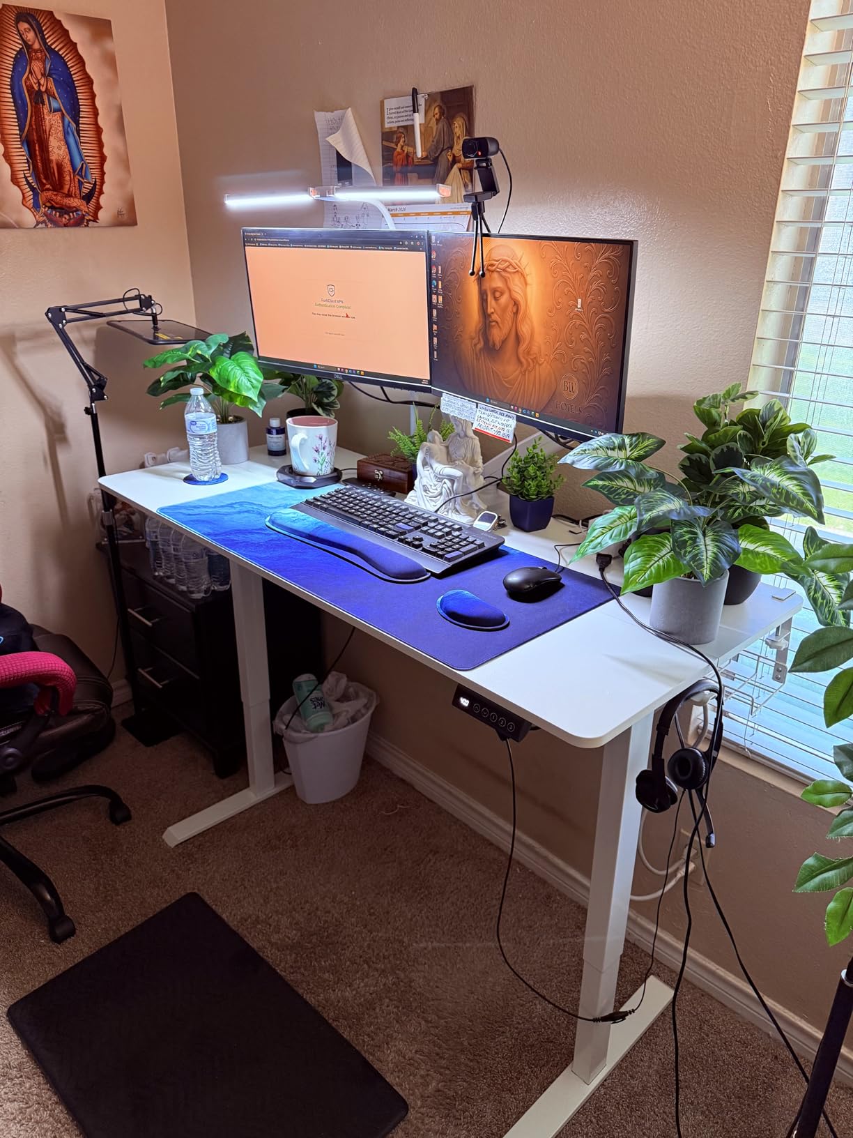 Veken 55 Inch Large Electric Standing Desk, Sit to Stand Up, Heights Adjustable, Work Home Office Computer Table for Study, Walking Pad, Writing, and Games, Wooden Desktop Desks, White customer photo 2