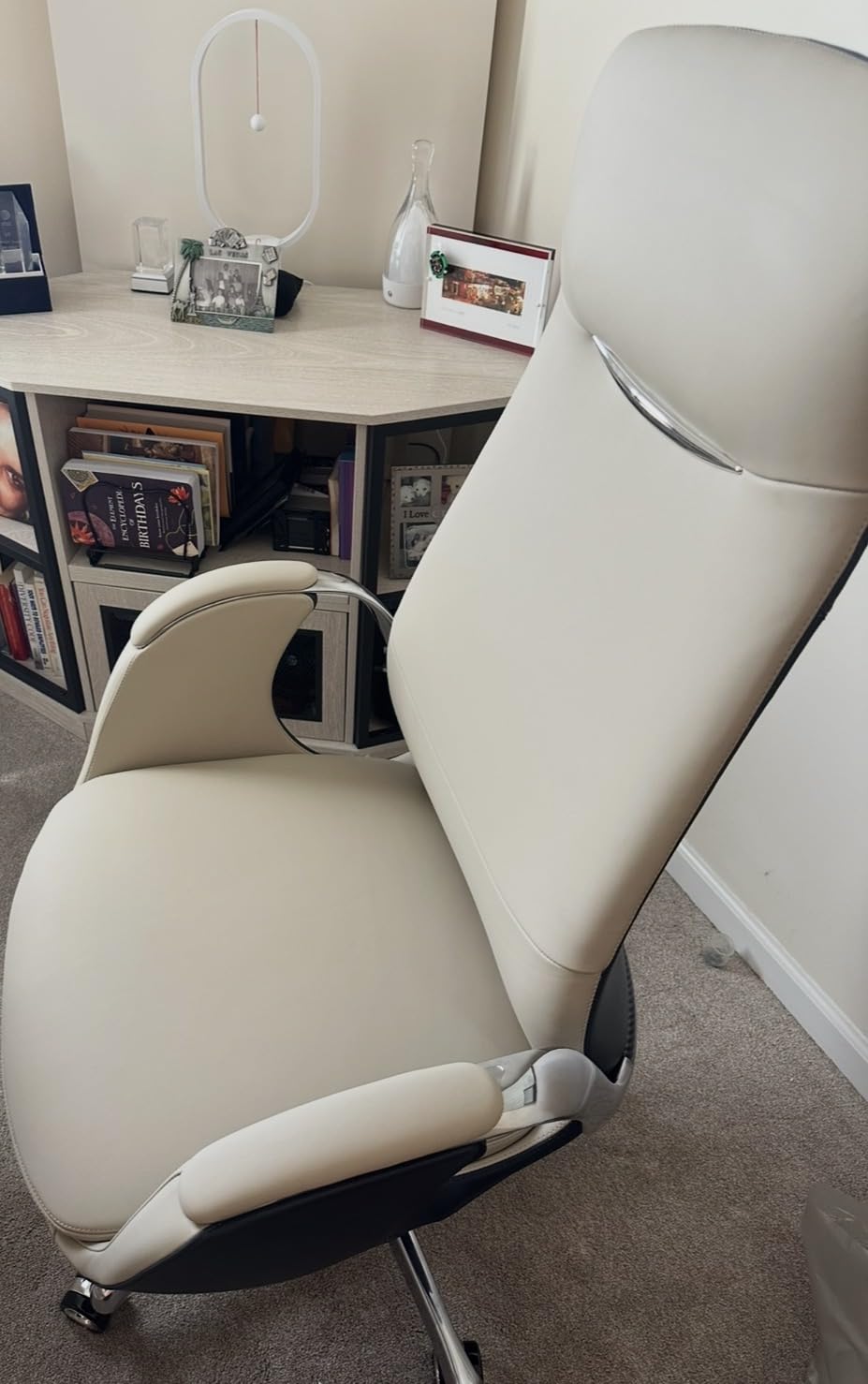 TOMU Top Grain Genuine Leather Executive Office Chair Brown, Luxury Office Chair with Aluminum Sturdy Base, High Back Ergonomic Boss Chair for Long Hours, Reclining and Rolling smoothly customer photo 2