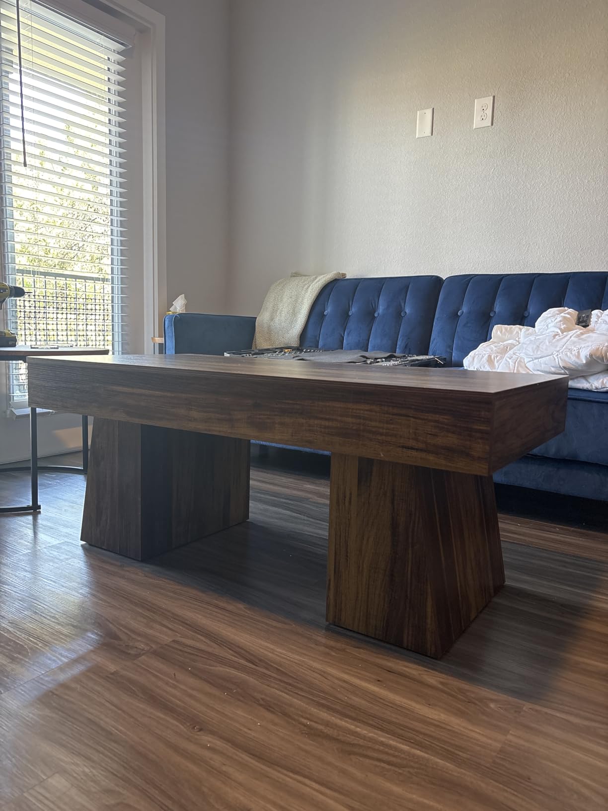 LITTLE TREE Farmhouse Coffee Table, 47 Inches Wooden Rectangular Accent Center Tables with Thick Base, Modern Low Cocktail Tea Furniture for Living Room (Rustic Brown) customer photo 1