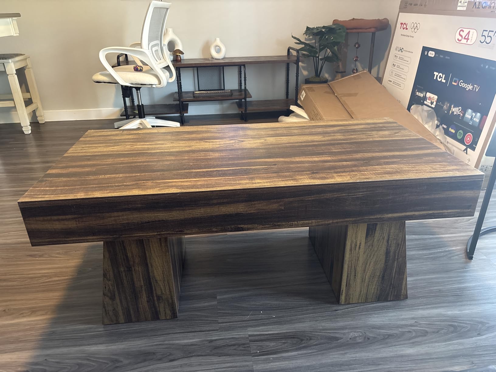 LITTLE TREE Farmhouse Coffee Table, 47 Inches Wooden Rectangular Accent Center Tables with Thick Base, Modern Low Cocktail Tea Furniture for Living Room (Rustic Brown) customer photo 2