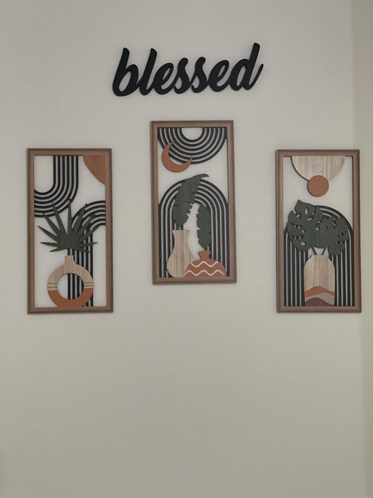 Putuo Decor Boho Mountain Wall Art Set of 3, Rustic Wooden Wall Decor customer photo 1