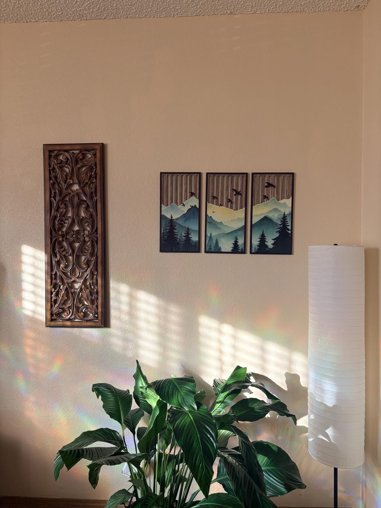 Putuo Decor Boho Mountain Wall Art Set of 3, Rustic Wooden Wall Decor customer photo 2