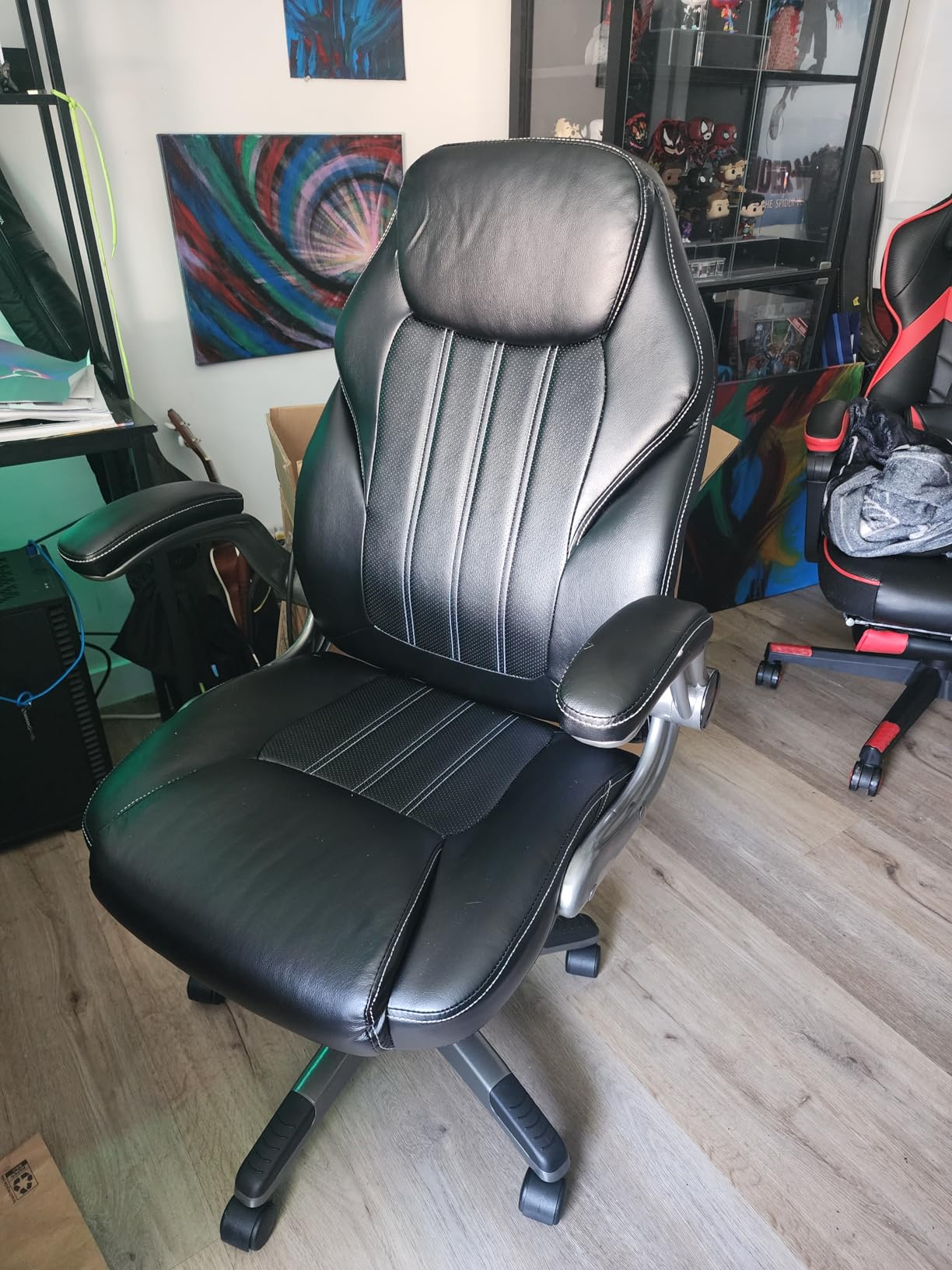 Ylzyxal Office Desk Chair, Ergonomic Computer Chair with Padded Flip-Up Arms and Adjustable Lumbar Support, PU Leather Executive Chair with Tilt Lock and 360 Degree Swivel Rolling Wheels for Work, Study customer photo 1