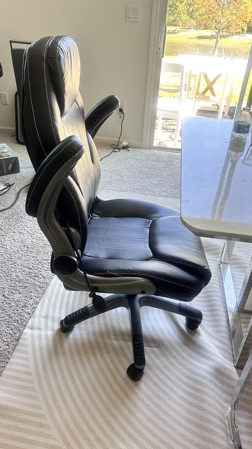 Ylzyxal Office Desk Chair, Ergonomic Computer Chair with Padded Flip-Up Arms and Adjustable Lumbar Support, PU Leather Executive Chair with Tilt Lock and 360° Swivel Rolling Wheels for Work, Study customer photo 2
