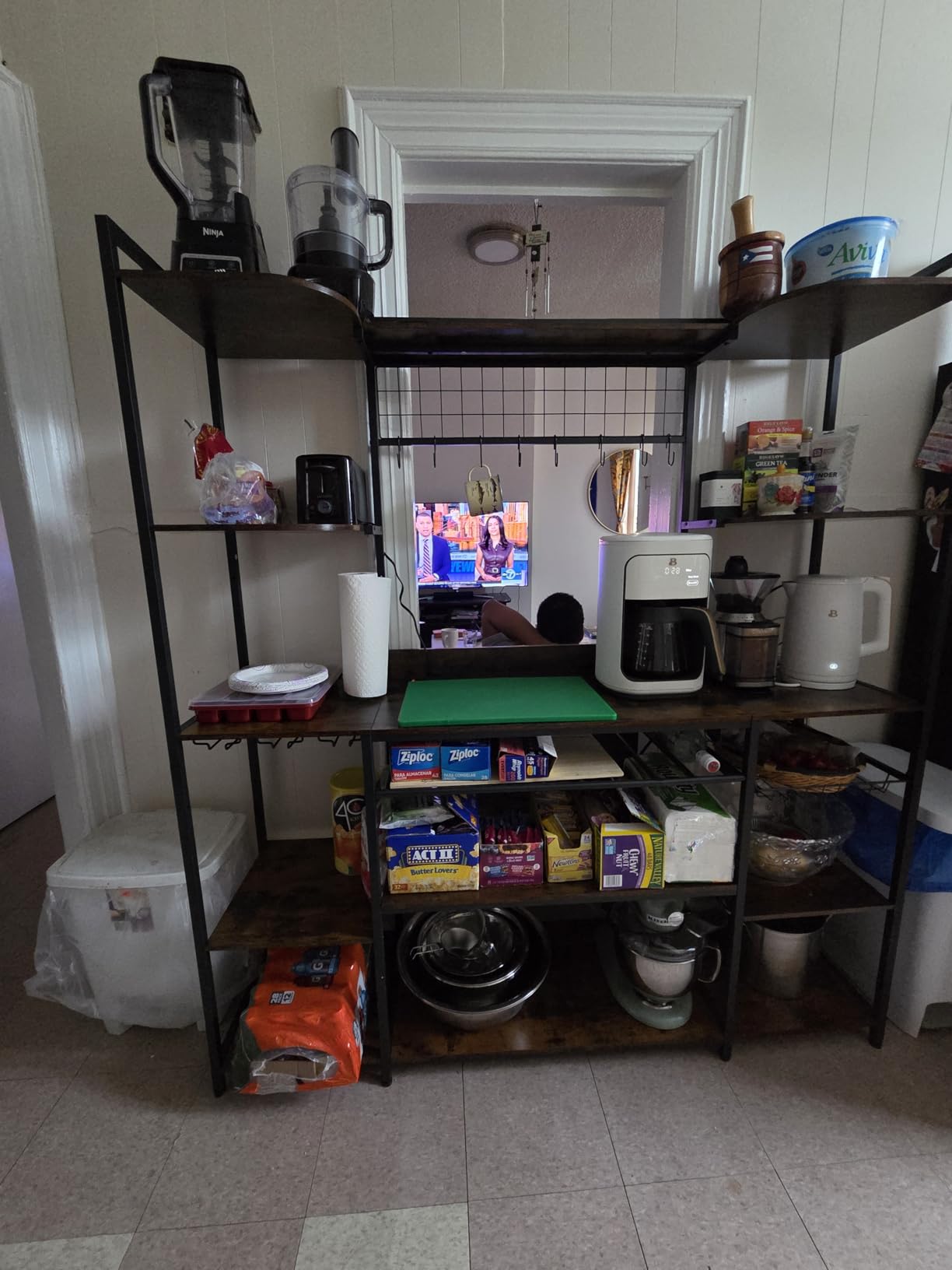 IRONCK Large Bakers Rack with Power Outlet, 62 Inch Wide Microwave Stand, Coffee Bar with Storage, Kitchen Racks and Shelves, Vintage Brown customer photo 2