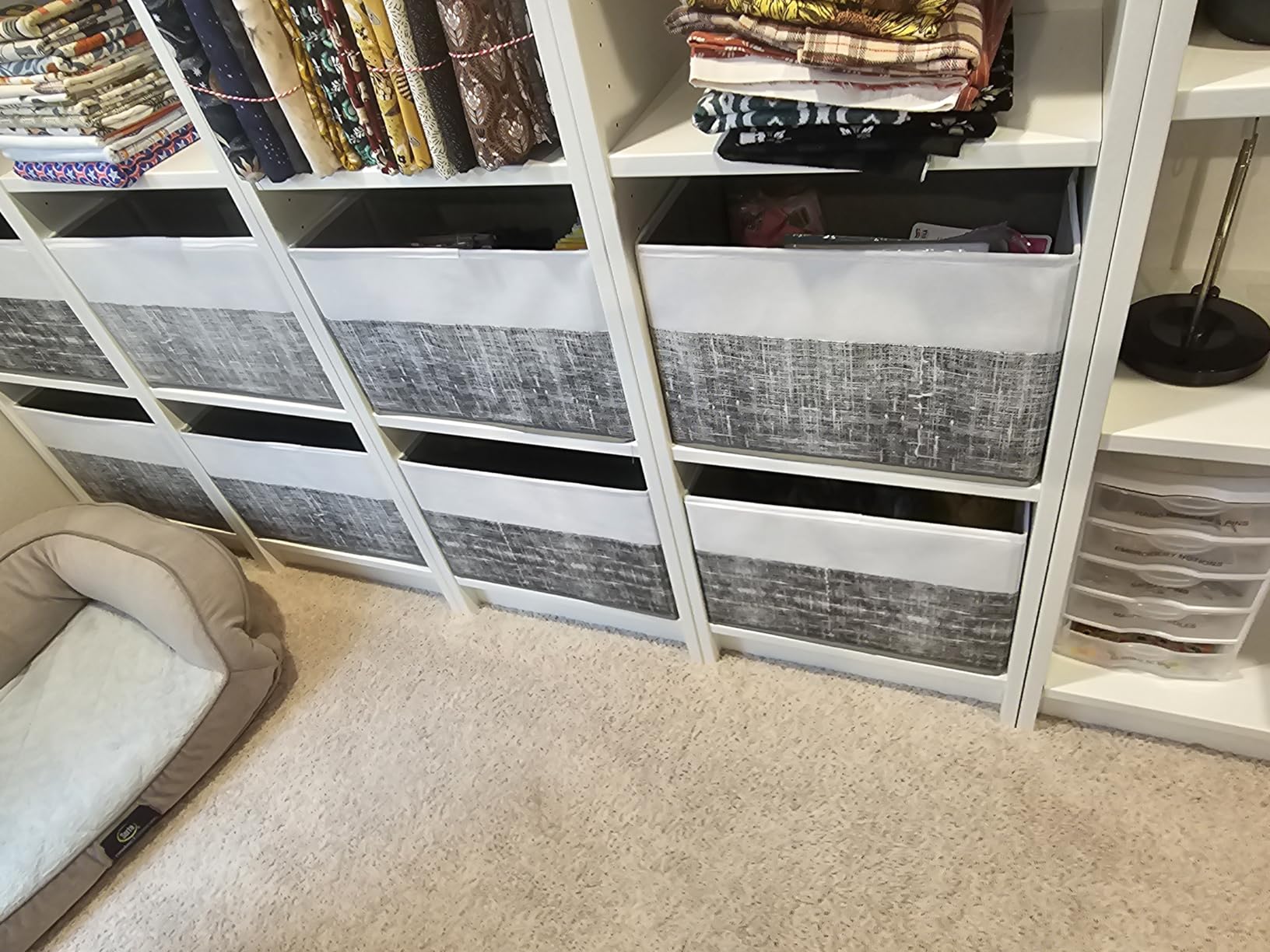 Fab totes Collapsible Storage Baskets for Shelves,14x10, 4 Pack Foldable Fabric Storage Bins with Double Leather Handles, Large Baskets for Organizing Books, Clothes, White & Grey customer photo 1