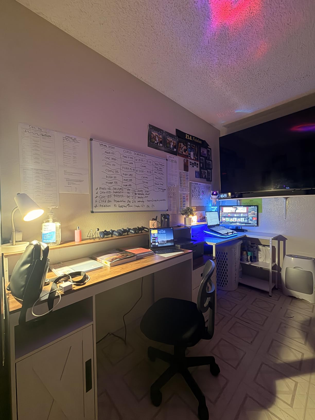 TVU Farmhouse Computer Desk with Drawers, 65'' Home Office Desk with Power Outlets, Storage Cabinet and Printer Stand, Study Writing Desks with Long Monitor Stand, Brown and White customer photo 2