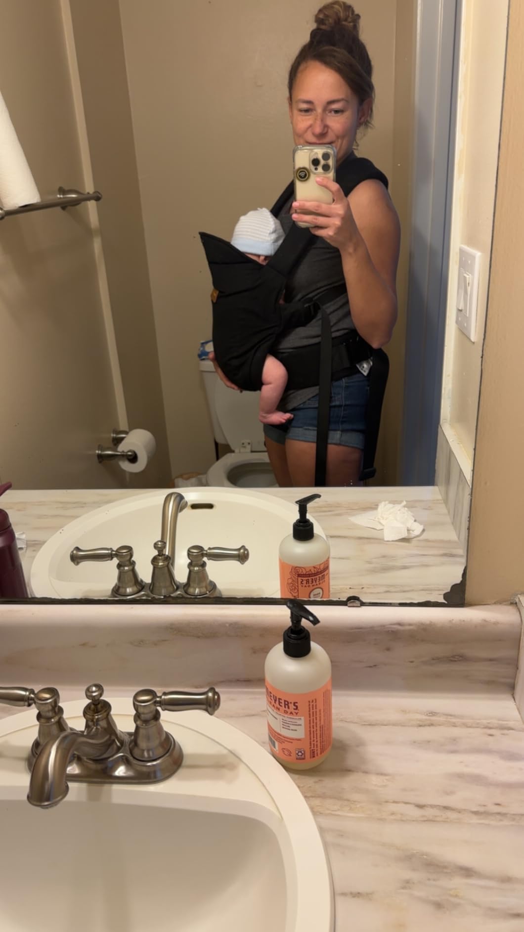 Momcozy Newborn Carrier WeeSnug- Lightweight and Cozy Comfort for 7-25 lbs, Ergonomic Cross-Back Support, Effortless to Put On, Hands-Free Baby Carrier with Lumbar Support, Khaki customer photo 1