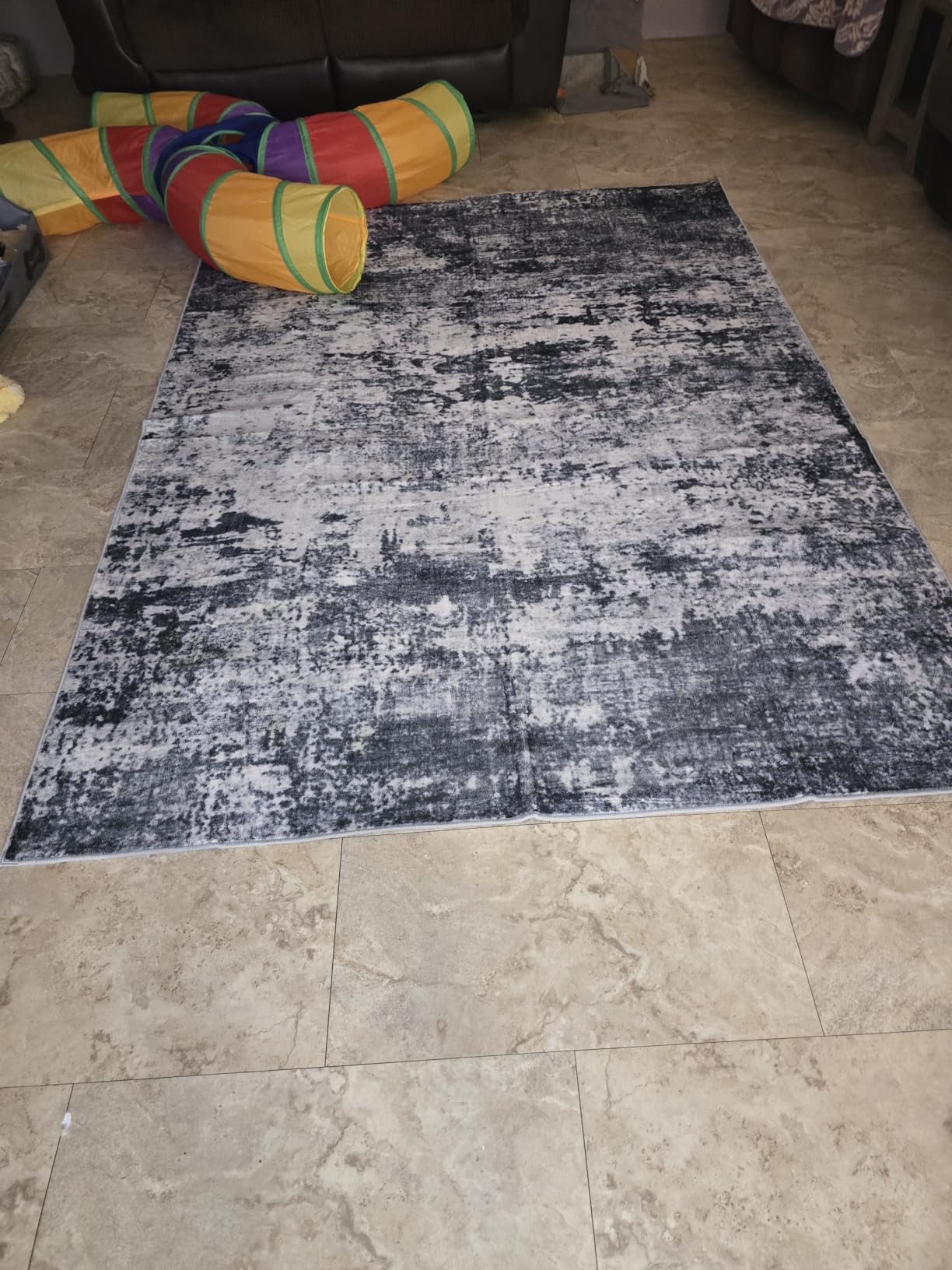 5x7 Area Rug Living Room Rug: Washable Modern Abstract Soft Thin Rug Indoor Floor No Slip Stain Resistant Carpet - Black customer photo 1