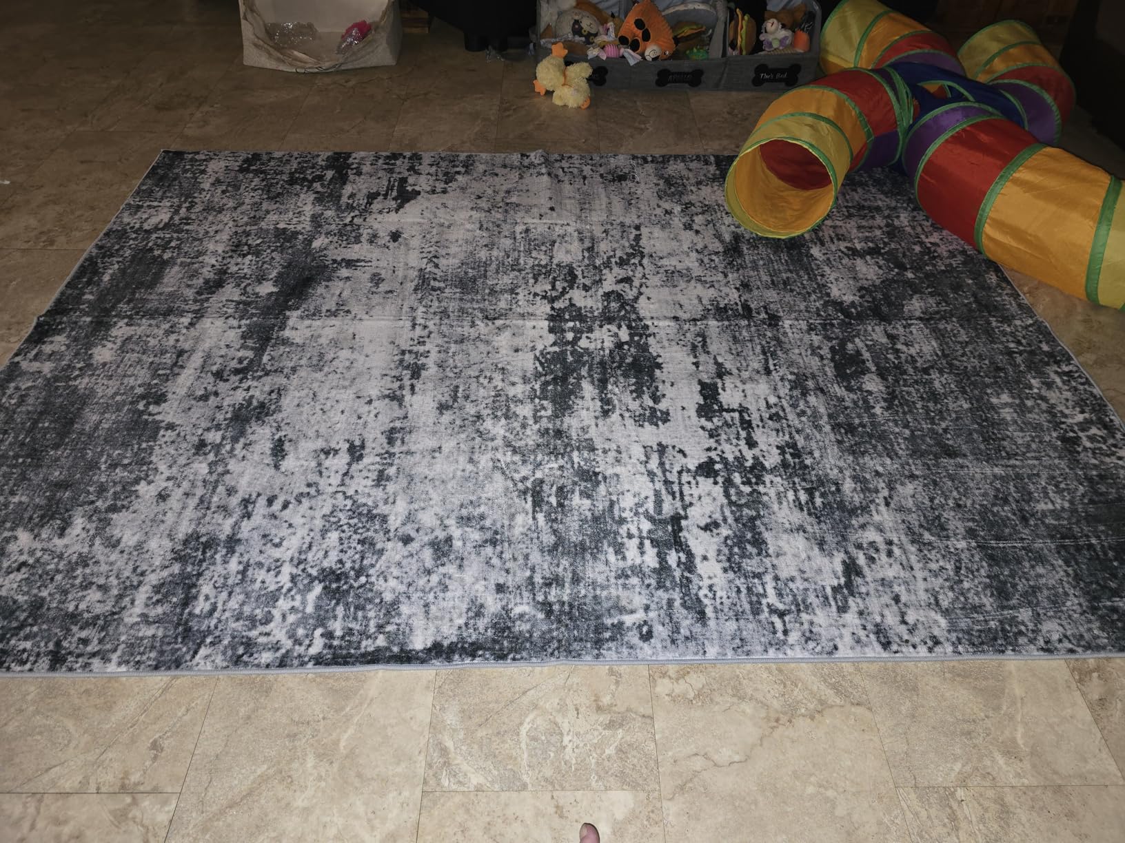 5x7 Area Rug Living Room Rug: Washable Modern Abstract Soft Thin Rug Indoor Floor No Slip Stain Resistant Carpet - Black customer photo 2