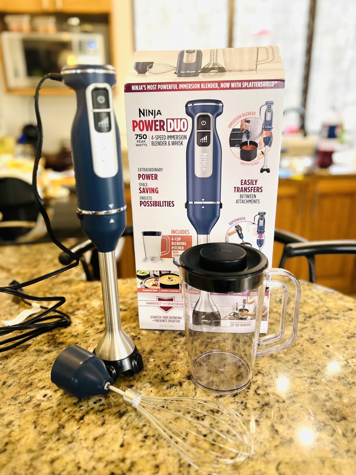 Ninja Immersion Blender and Whisk, Hand Stick Blender, 4 Speeds, with SplatterShield and PanProtect, 4-Cup Blending Vessel, Dishwasher Safe, 5-ft Cord, Ergonomic, Deep Navy, CI201ND customer photo 1