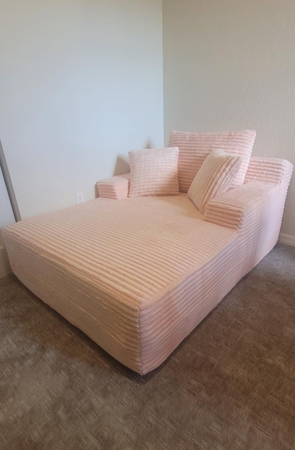 67 Inch Chaise Lounge Chair Indoor, Oversized Corduroy Upholstered Boneless Sofa Bed, Deep Seat Sleeper Couch Reading Chairs, Cloud Sofas Couches for Living Room, No Assembly Required (Beige) customer photo 2