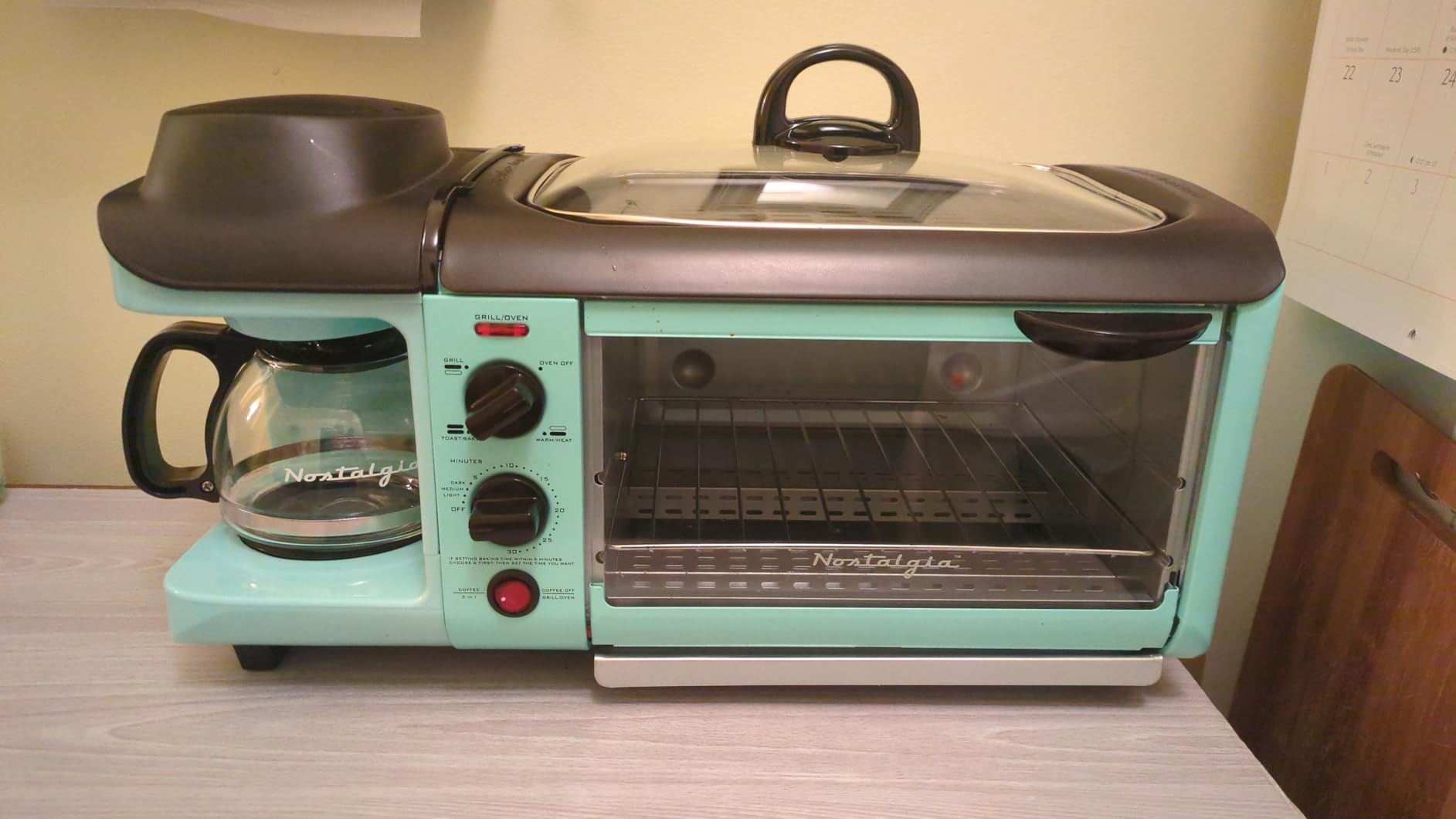 Nostalgia 3-in-1 Retro Breakfast Station - Includes 5 Cup Coffee Maker, Non-Stick Ceramic Griddle, and 4-Slice Toaster Oven - Built-In Timer, Reusable Coffee Filter, Space-Saving Design - Aqua customer photo 1