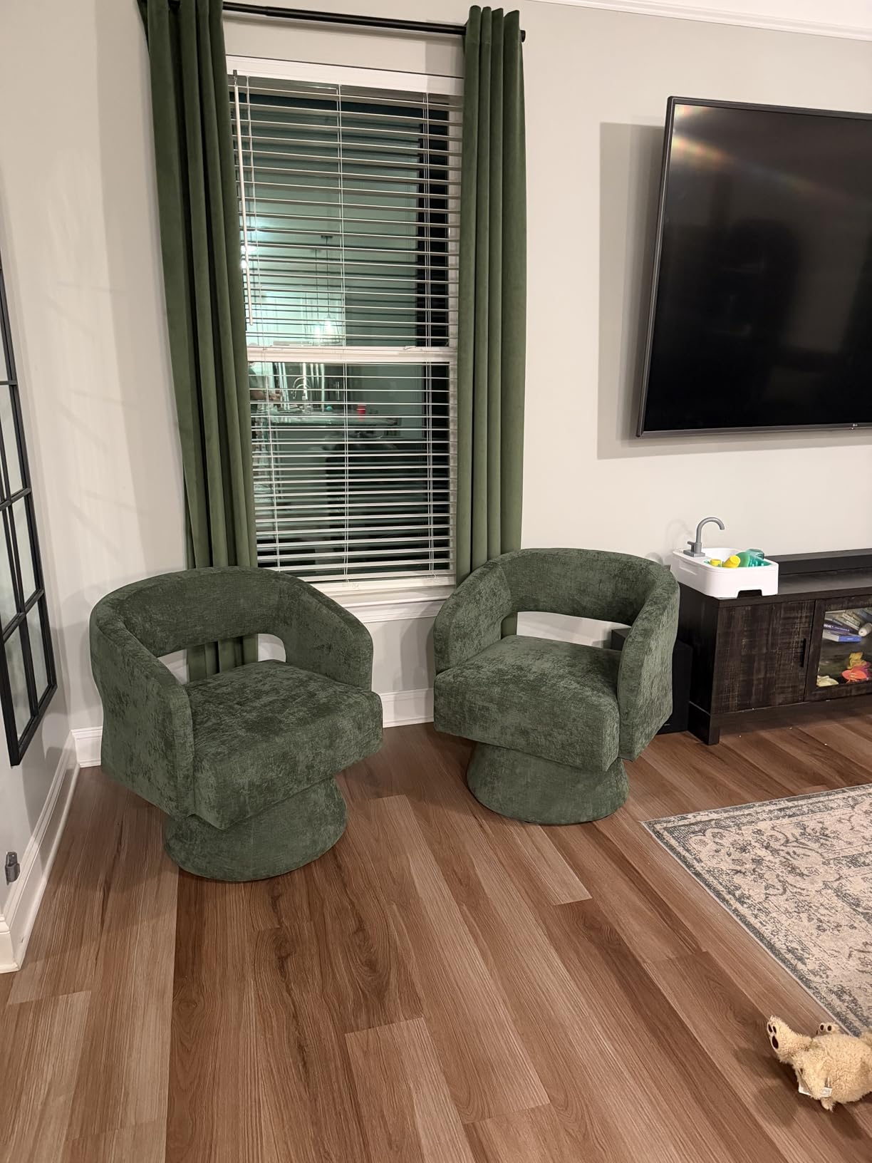 Nebuaegis Swivel Accent Chair Set of 2, Modern Comfy Teddy Barrel Chairs, Oversized Upholstered Round Arm Chair for Living Room, Bedroom, Reading Room, Black customer photo 2