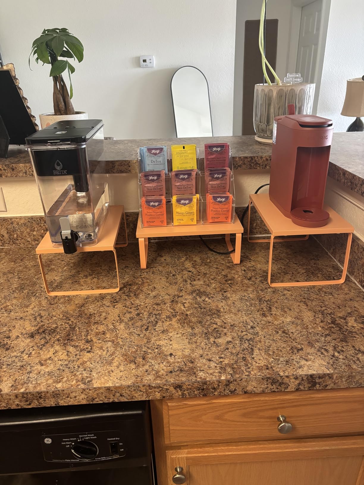 SONGMICS Cabinet Organizer Shelf, Set of 3 Kitchen Counter Shelves, Kitchen Storage, Spice Rack, Stackable, Expandable, Ink Black and Natural Beige UKCS014YL03 customer photo 1