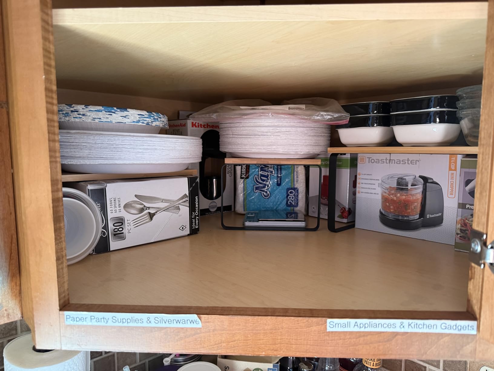 SONGMICS Cabinet Organizer Shelf, Set of 3 Kitchen Counter Shelves, Kitchen Storage, Spice Rack, Stackable, Expandable, Ink Black and Natural Beige UKCS014YL03 customer photo 2