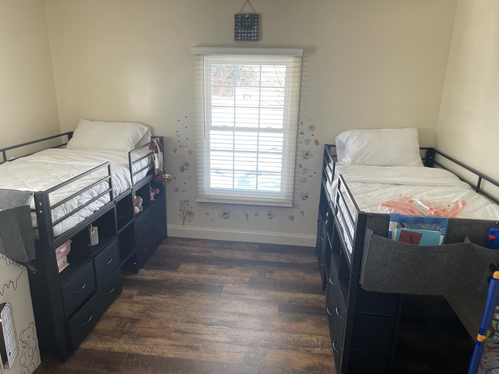 ADORNEVE Low Loft Bed Twin Size with 8 Storage Drawers, Twin Loft Bed with Bookcase and LED Lights, Metal Kids Loft Bed with 14