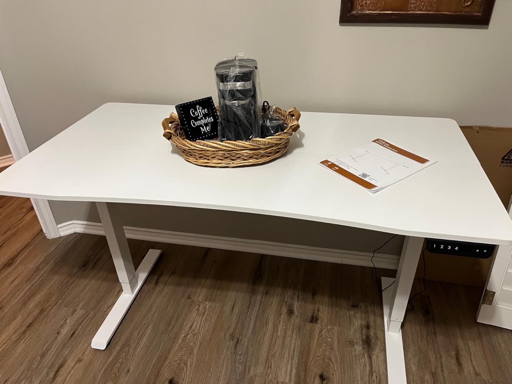 Veken 63 x 28 Inch Electric Standing Desk, Sit to Stand Up, Work Home Office Computer Table for Study, Walking Pad, Writing, and Games, Wooden Desktop Desks, Brown customer photo 1