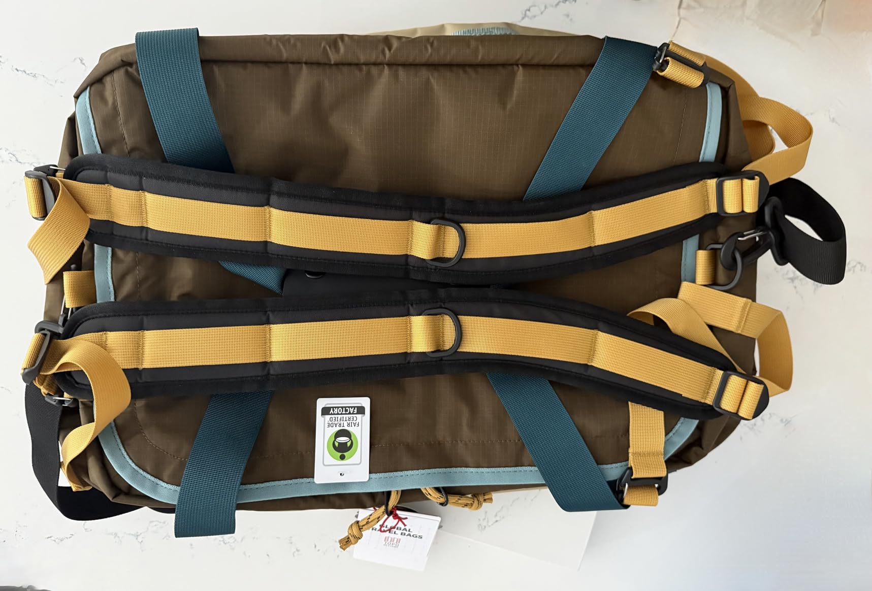 Topo Designs Mountain Duffel 40L, Recycled Nylon Ripstop Travel Bag, Removable Backpack Straps, Interior Pockets, BlueSign customer photo 1