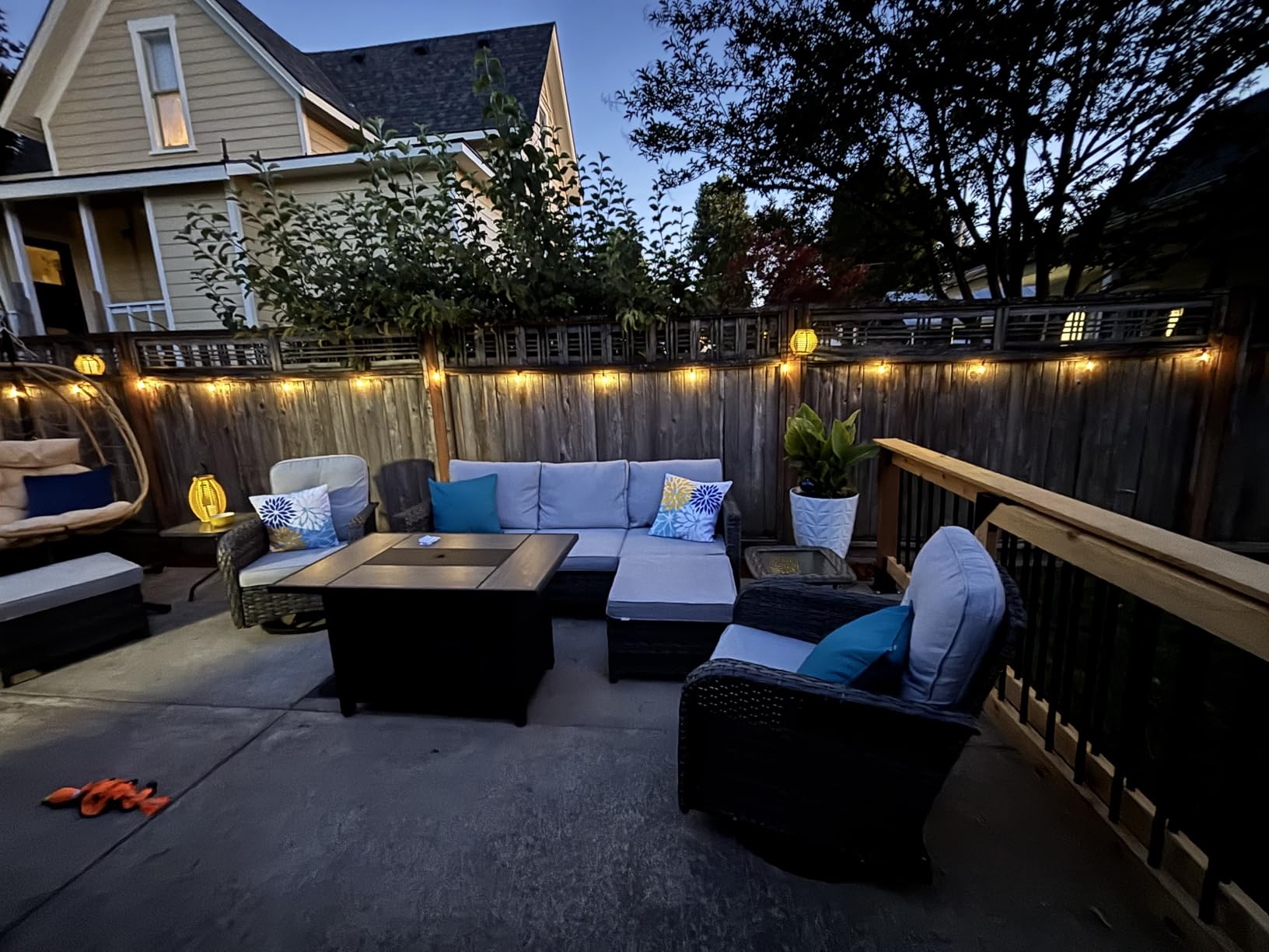 ovios 6 Pieces Patio Furniture Set, Outdoor Wicker Sofa Couch with Rocking Swivel Chairs Comfy Cushions, Modern Deep Seat Rattan Conversation Sets for Deck Porch, Denim Blue customer photo 1