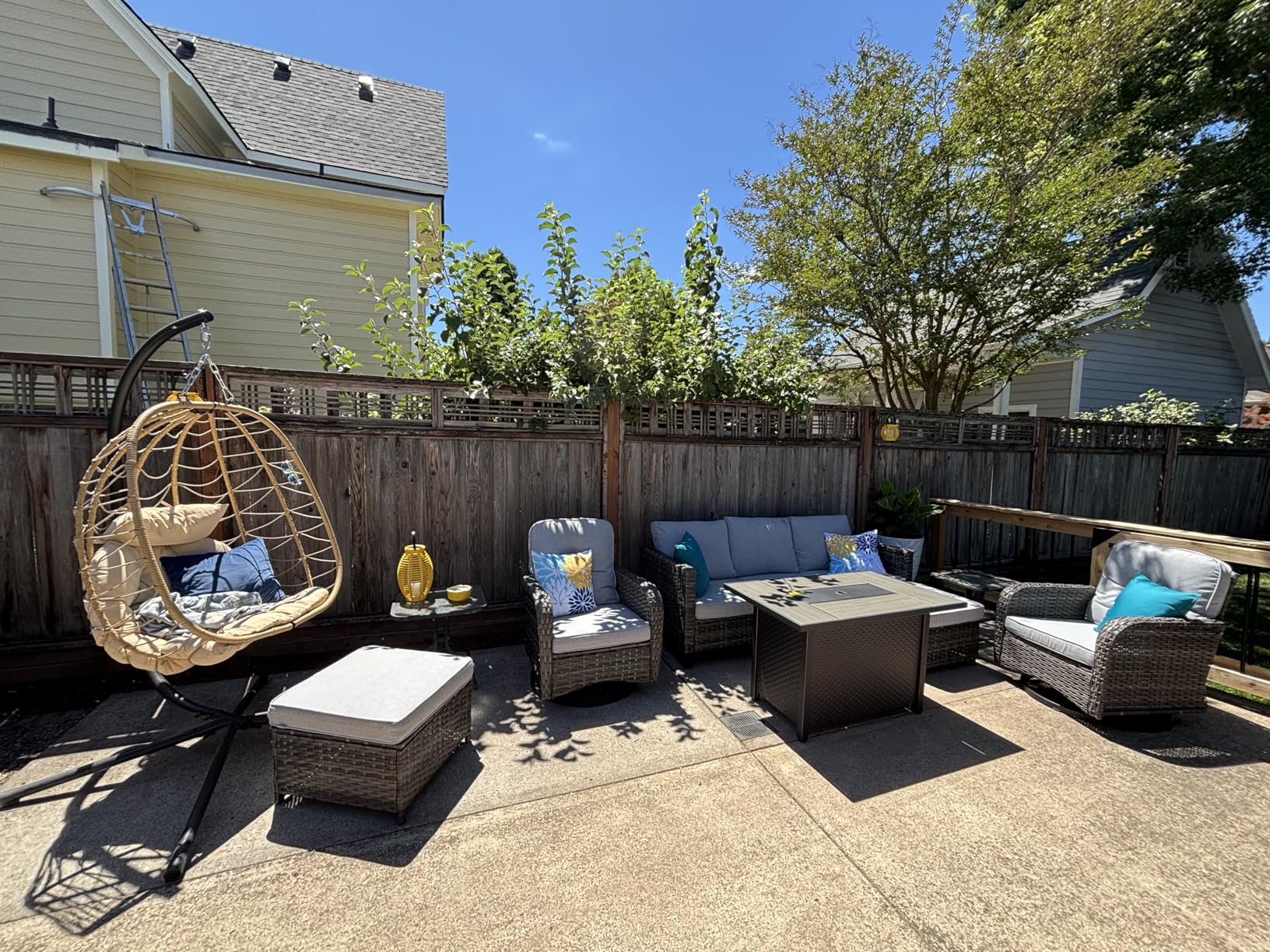 ovios 6 Pieces Patio Furniture Set, Outdoor Wicker Sofa Couch with Rocking Swivel Chairs Comfy Cushions, Modern Deep Seat Rattan Conversation Sets for Deck Porch, Denim Blue customer photo 2