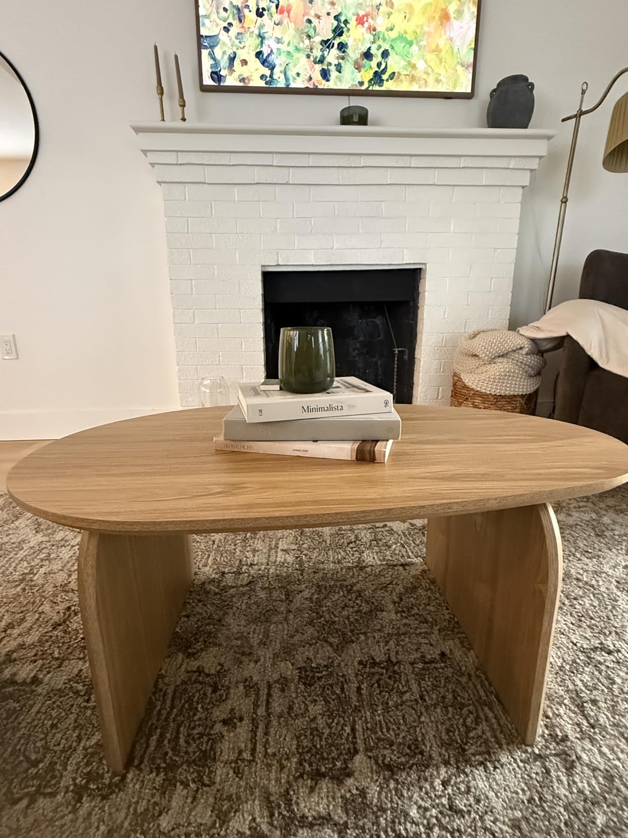 Honyee Modern Oval Coffee Table, Small Coffee Tables for Living Room - Oak Wood Top with Solid Legs, Wooden Center Table Easy Assembly for Living Room & Bedroom, Office, Natural customer photo 2