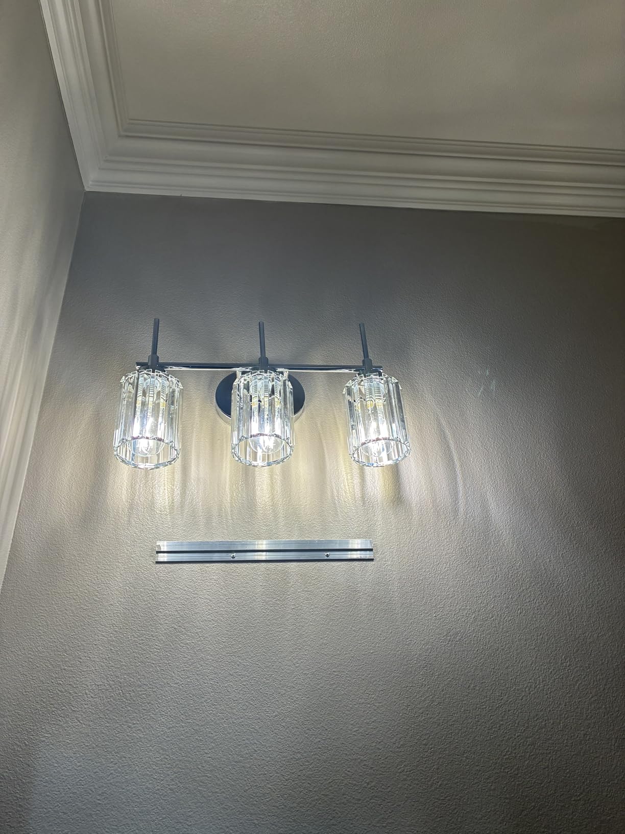 Modern Crystal Bathroom Vanity Light, 3-Light Brushed Gold Bathroom Light Fixtures with Clear Shades, Vanity Lighting Fixtures Over Mirror customer photo 2