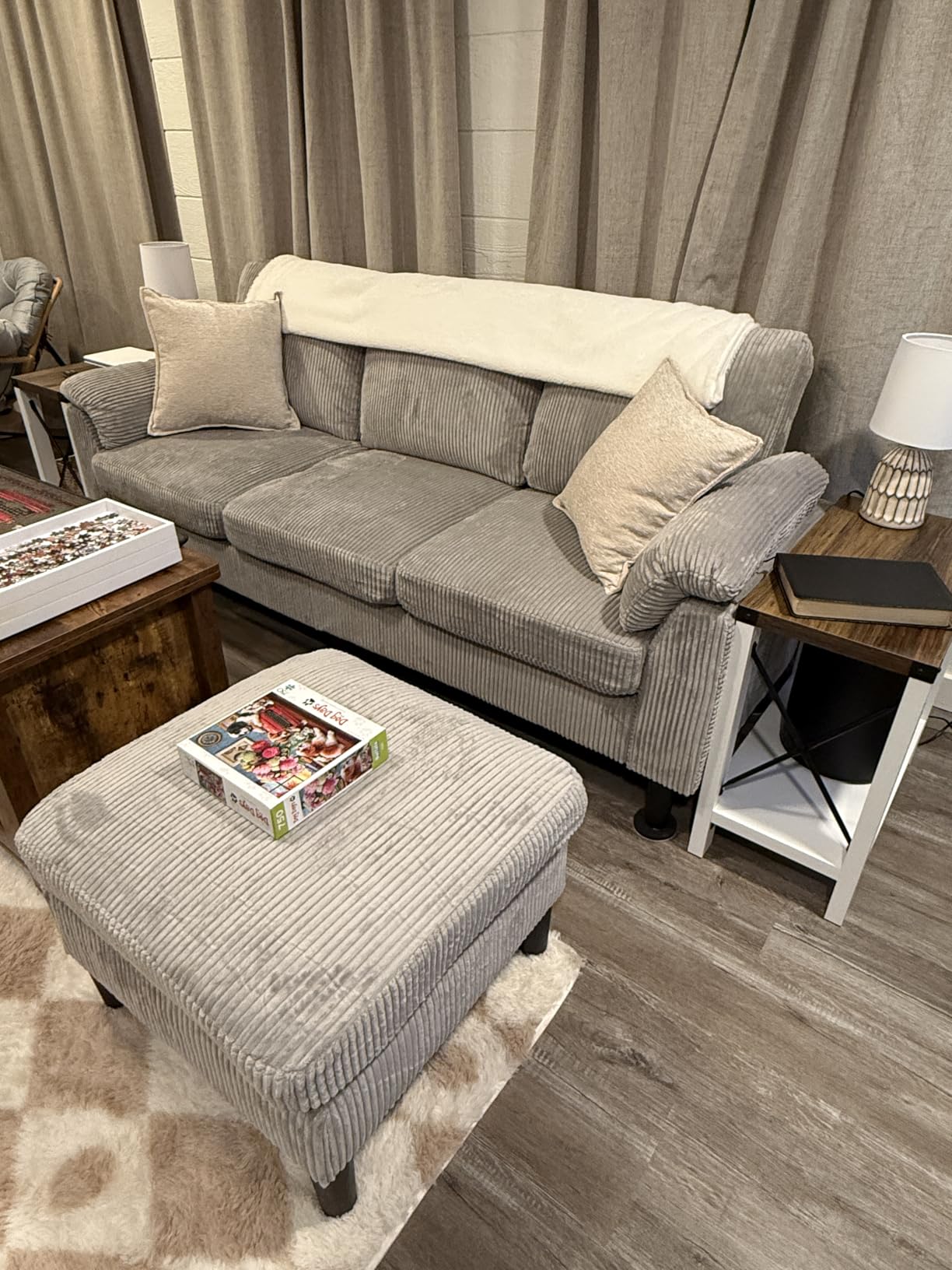 Vongrasig Convertible Sectional Sofa Couch, 3 Seat L Shaped Sofa with Removable Pillows Soft Corduroy Fabric Small Couch Mid Century for Living Room, Apartment and Office (Gray) customer photo 1