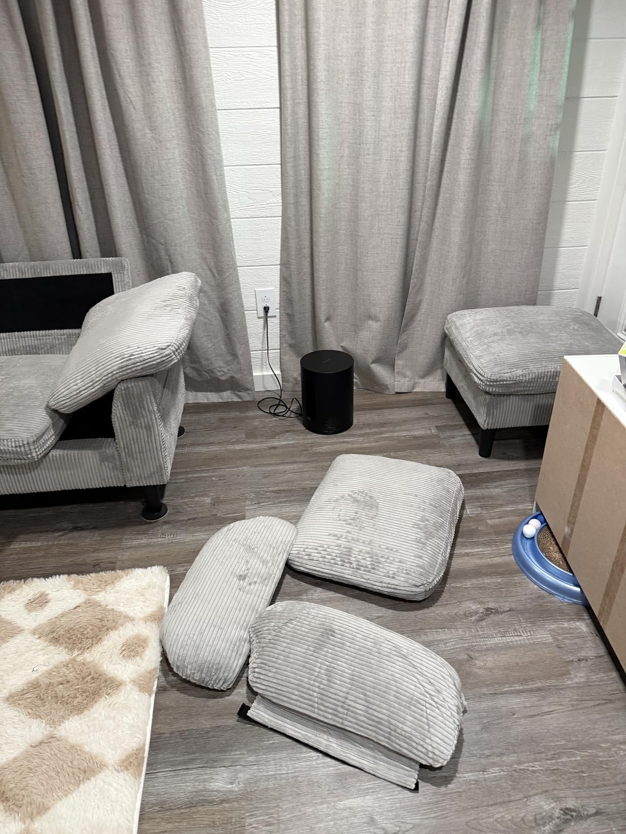 Vongrasig Convertible Sectional Sofa Couch, 3 Seat L Shaped Sofa with Removable Pillows Soft Corduroy Fabric Small Couch Mid Century for Living Room, Apartment and Office (Gray) customer photo 2