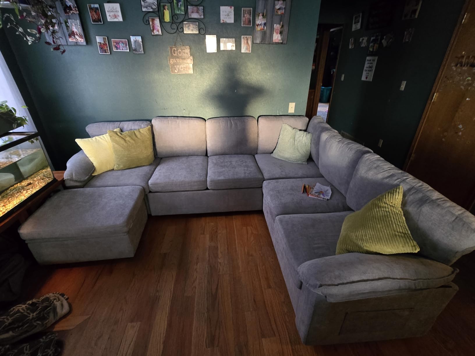 108 Inch Sectional Sleeper Sofa with Pull Out Bed, U Shaped 7 Seat Modular Sectional Sofa with Storage, Sectional Couches for Living Room, Cloud Modular Couch, Removable Sofa Cover, Dark Grey customer photo 1