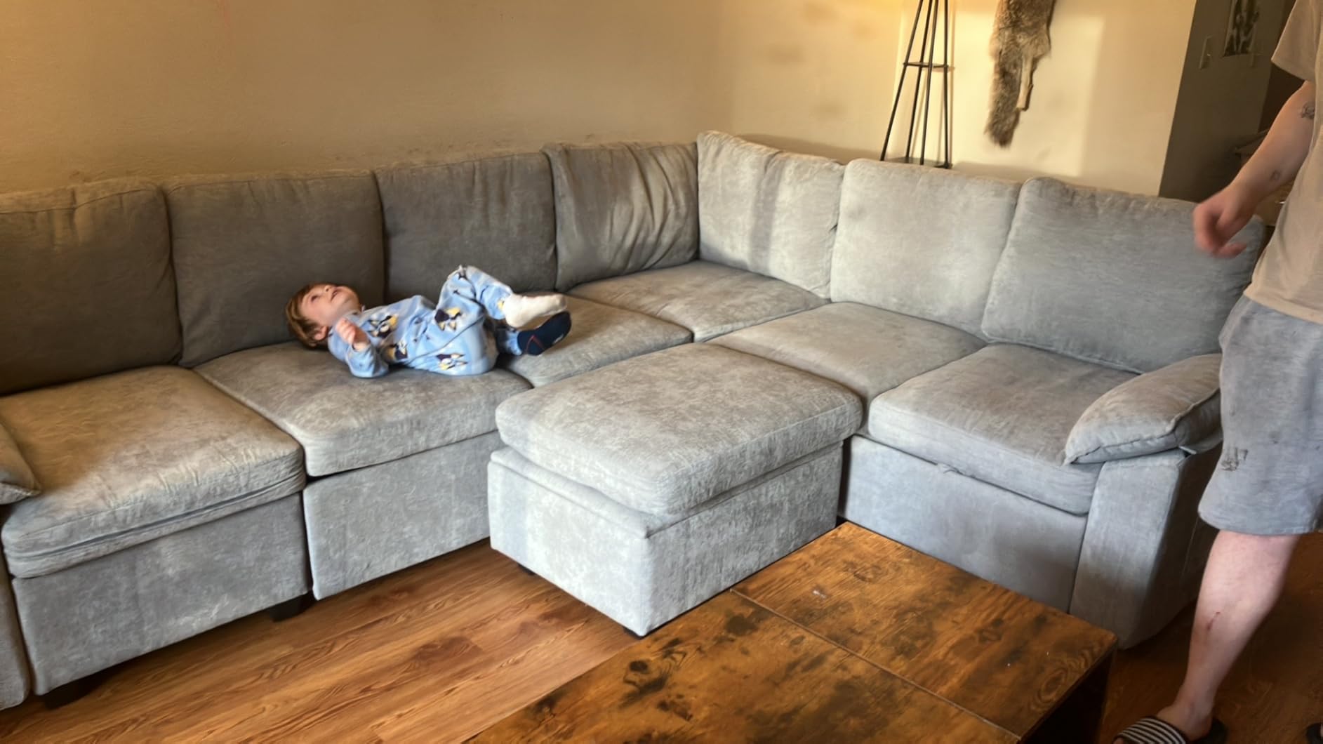 108 Inch Sectional Sleeper Sofa with Pull Out Bed, U Shaped 7 Seat Modular Sectional Sofa with Storage, Sectional Couches for Living Room, Cloud Modular Couch, Removable Sofa Cover, Dark Grey customer photo 2