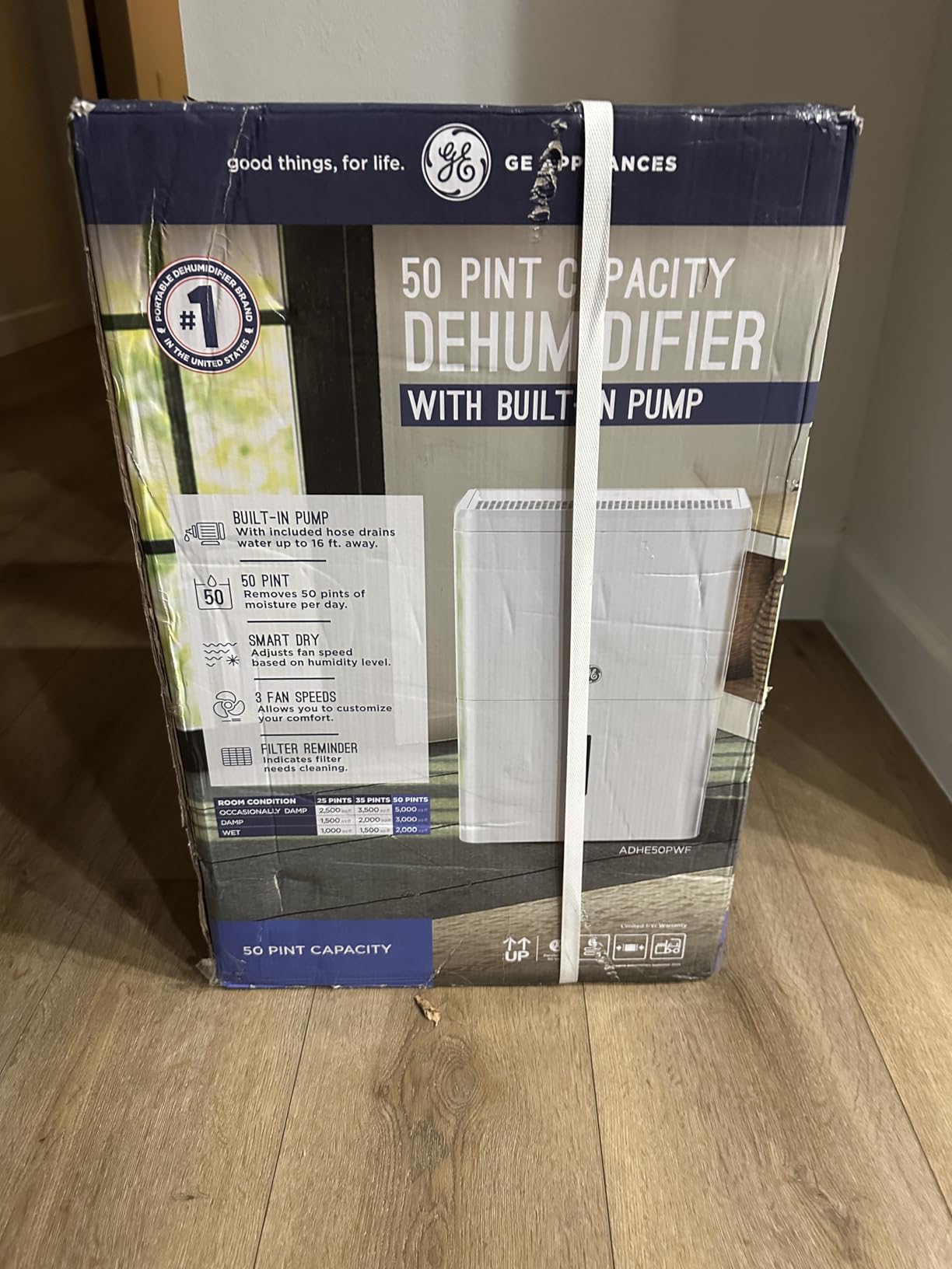 GE Portable Dehumidifier, 50 Pint Daily Output with Built-in Pump and Smart Dry for Wet Spaces Auto or Manual Drainage, Ultra Quiet, Perfect for Basement, Bedroom, Bathrooms, White customer photo 2