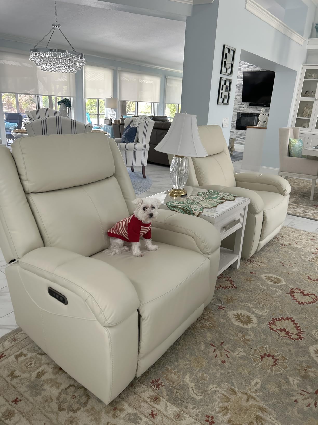 Watson & Whitely Oversized Genuine Leather Power Recliner Chairs for Big and Tall, Wall Hugger Recliner with Power Headrest & Charging Ports, Extra Large Reclining Chair for Living Room, Dark Brown customer photo 2