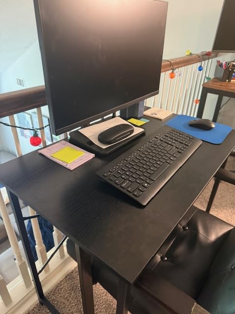 DUMOS 47 Inch Computer Desk for Home Office, Modern Writing Study Table Simple Modern Style for Bedroom Small Space, Large Work Desks with X-Shaped Reinforcement, Wood Brown customer photo 1