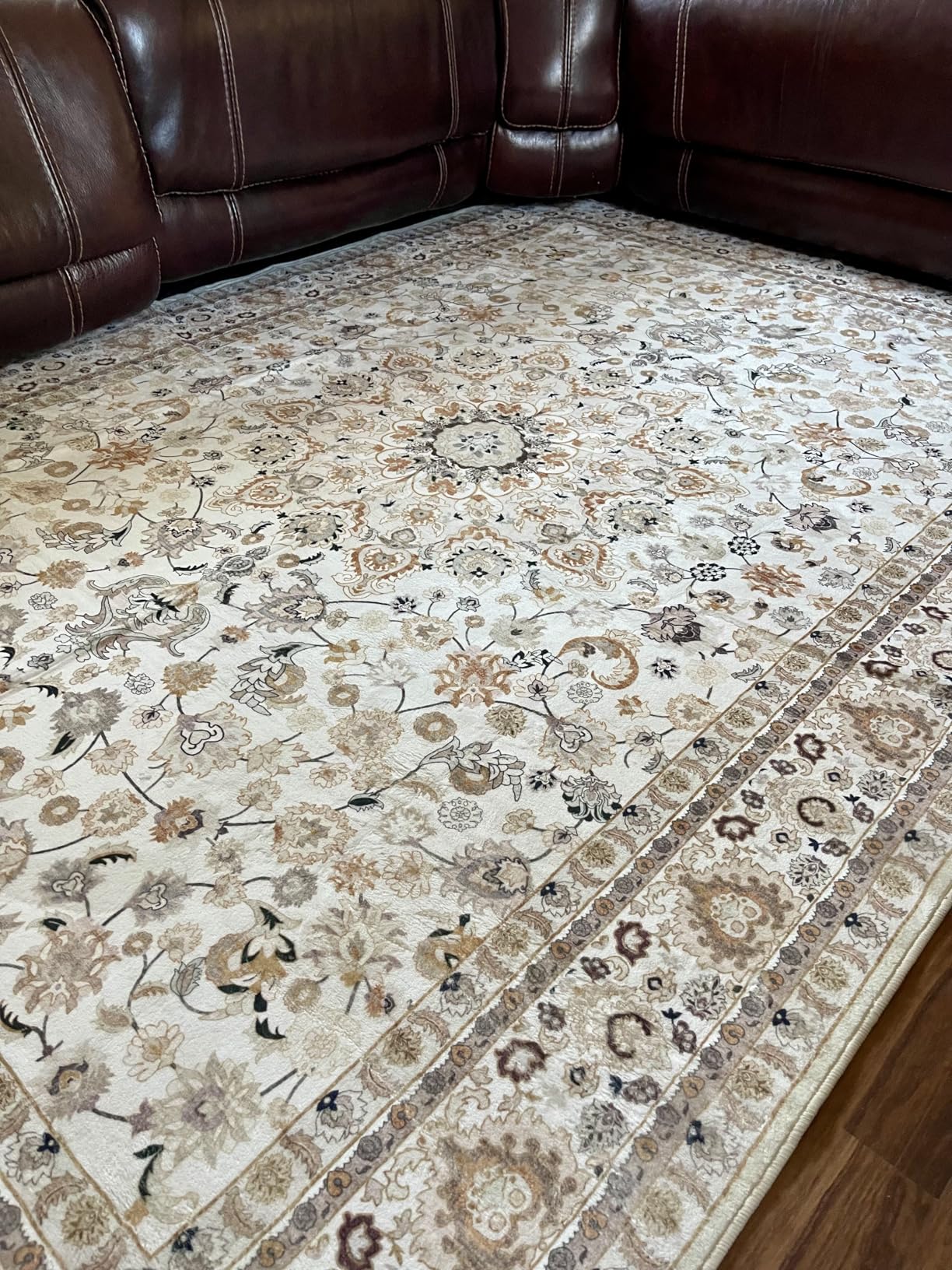 5x7 Area Rugs Living Room Rug: Washable Vintage Boho Rug No Slip Stain Resistant Soft Carpet Indoor Floor Floral - Beige customer photo 2