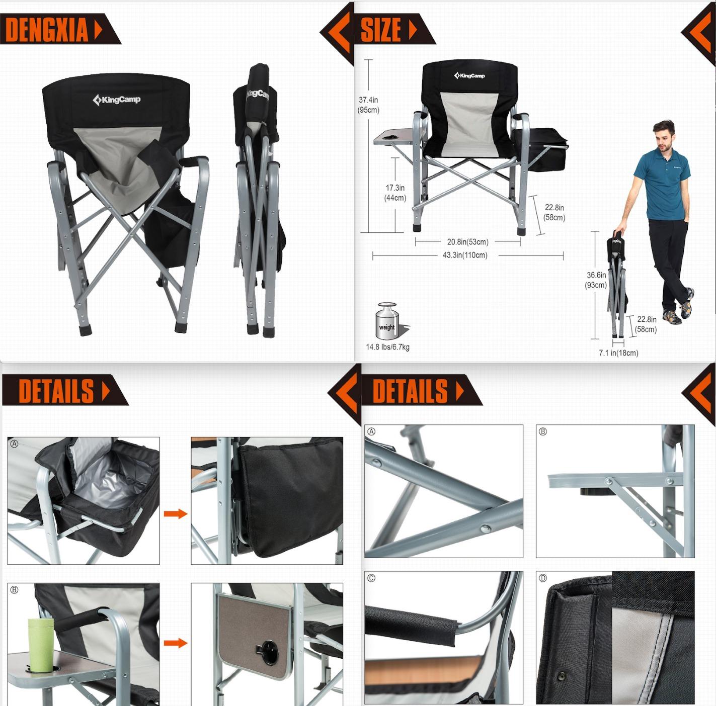 KingCamp Oversized Camping Directors Chair for Big and Tall, Heavy Duty 440lbs Folding Chairs with Side Table, Portable Padded Camp Chairs with Wide Seat & Anti-Sag Fabric for Outdoor Lawn Fishing RV customer photo 2