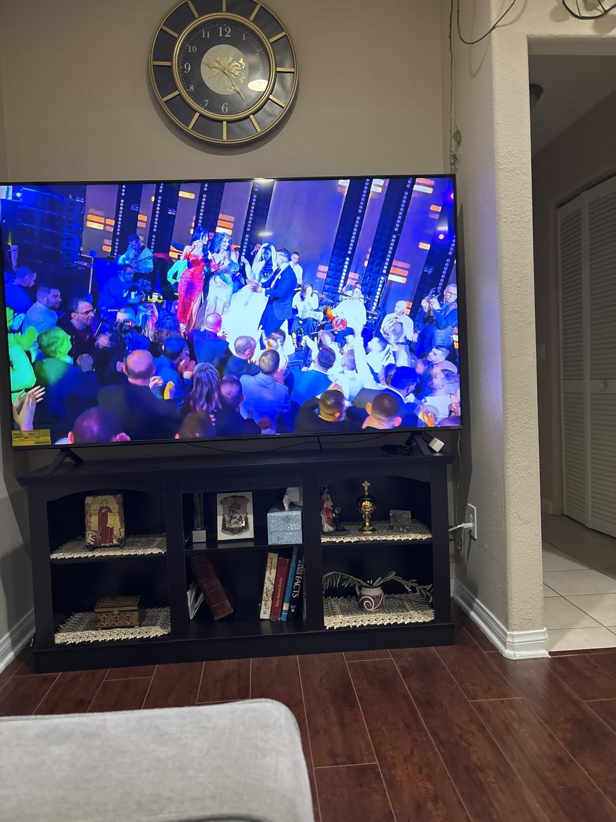 YITAHOME Farmhouse TV Stand with Cord Management for 75/80 Inch TV, Entertainment Center with Adjustable Shelf & Open Storage, 70