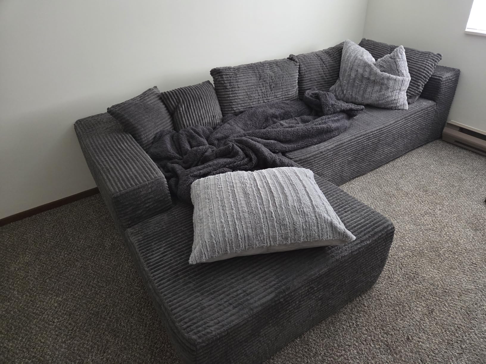 Mangodan Cloud Sectional Couch, Boneless Sofa for Living Room, Fluffy Comfy Couch with Deep Seat, Modular Sectional Sofa with L-Shaped Chaise, No Assembly Required, Dark Grey customer photo 1