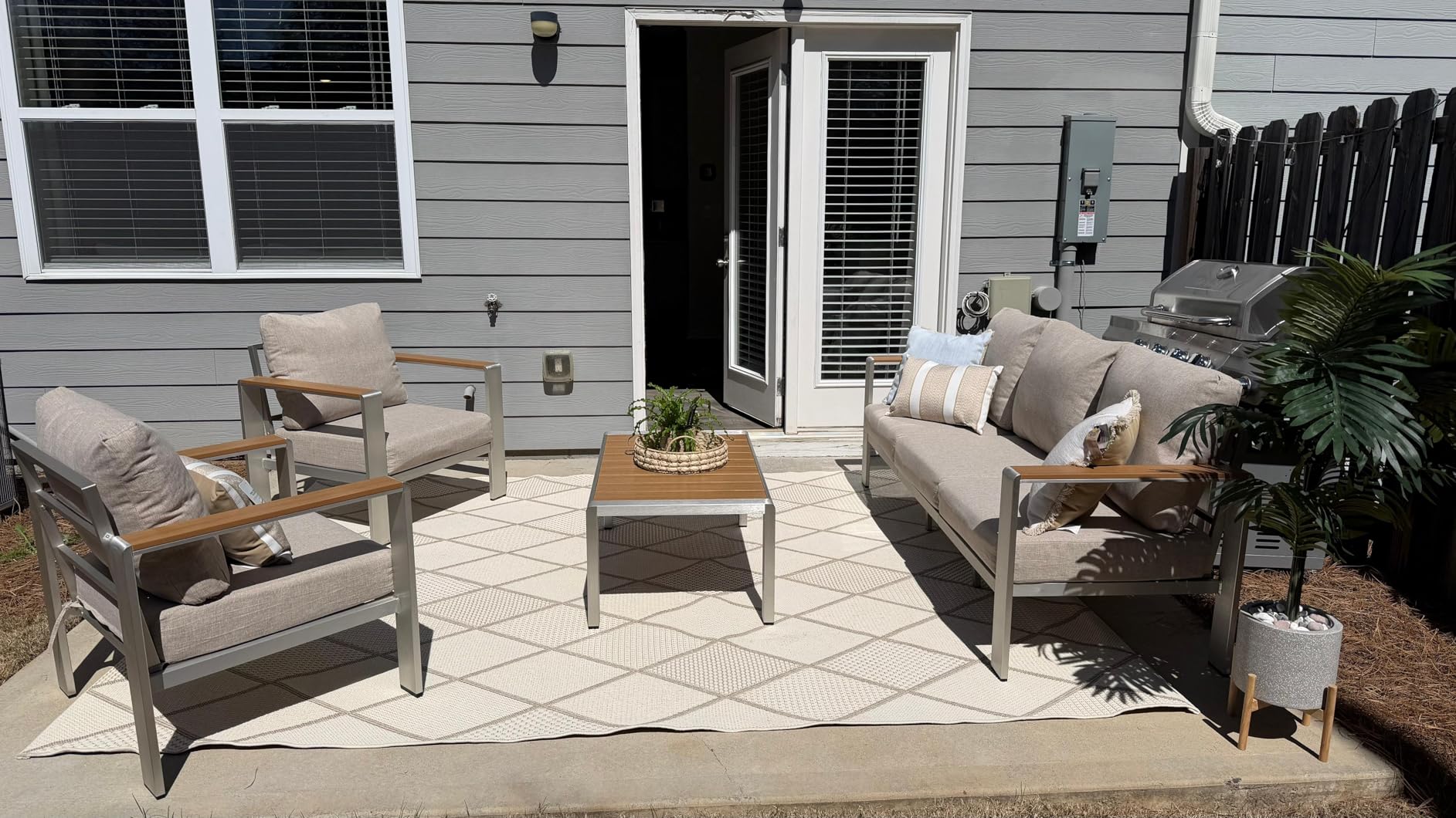 Aluminum Outdoor Patio Furniture Set with Coffee Table, 4 Piece Patio Conversation Sets with Washable Thick Cushions customer photo 1