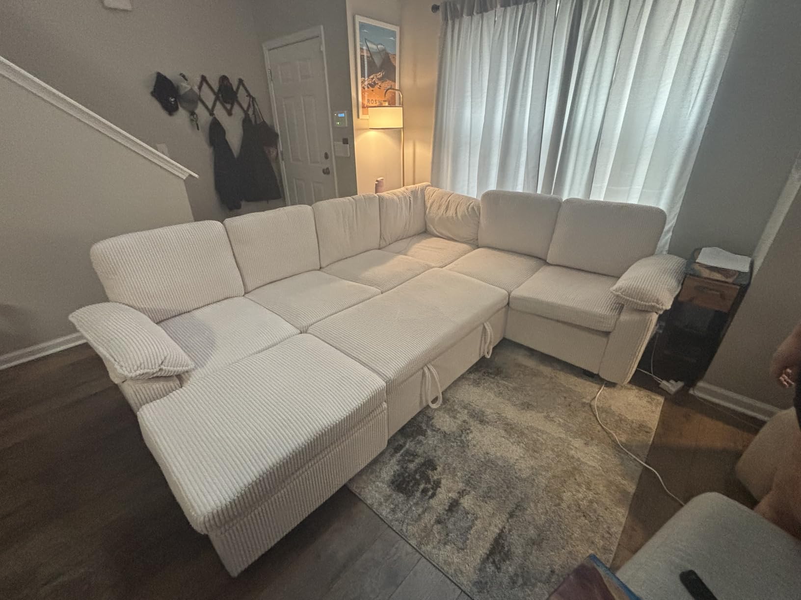 108 Inch Sectional Sleeper Sofa Bed with Pull Out Couch, U Shaped 7 Seat Cloud Modular Sectional Sofa with Storage, Corduroy Sectional Couches customer photo 2
