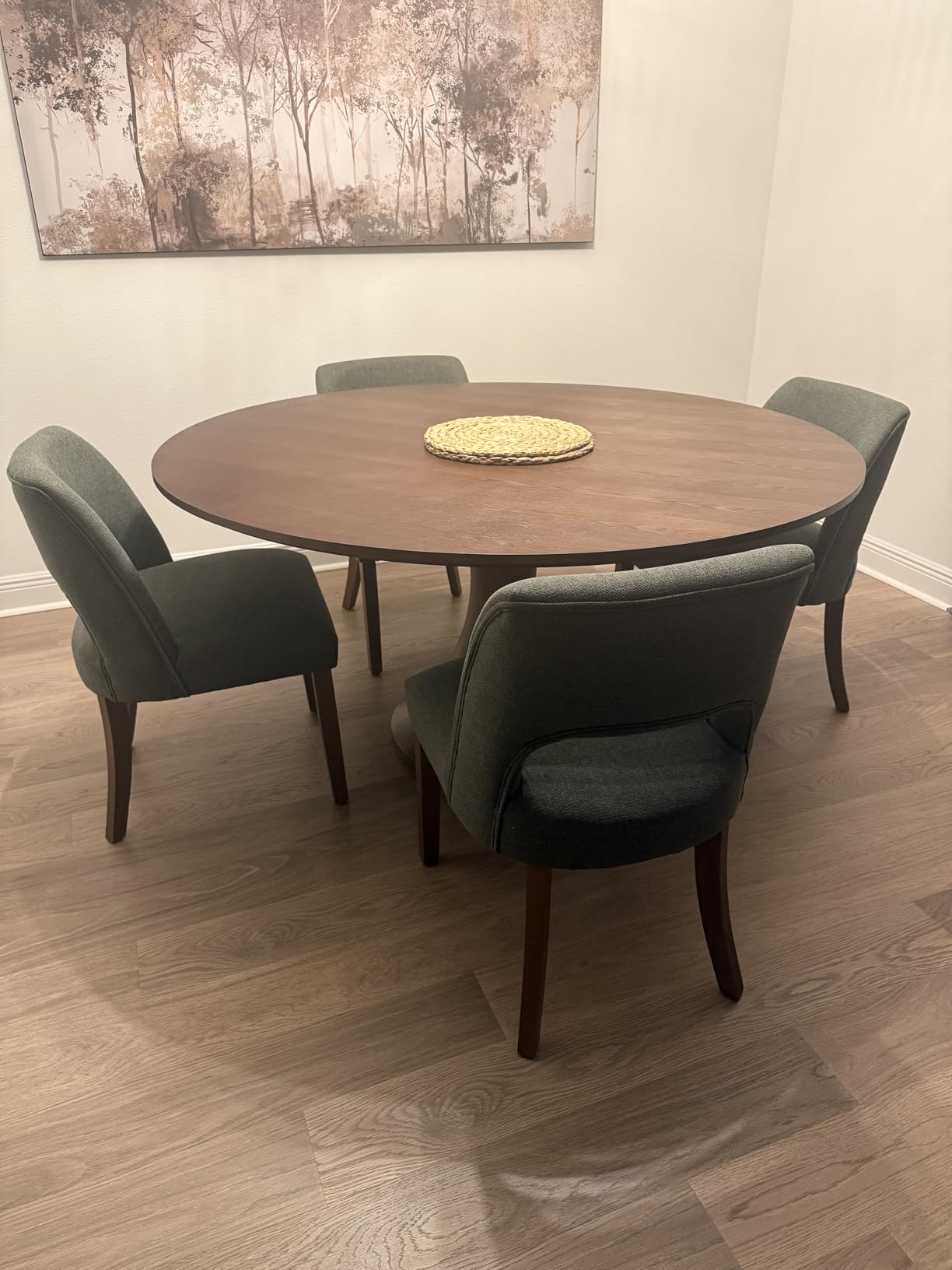 keoni Wooden Dining Chairs Set of 4, Mid Century Modern Upholstered Dining Room Chairs with Rubberwood Legs, Fabric Farmhouse Kitchen Chairs with Foot Pegs for Dining Room customer photo 1