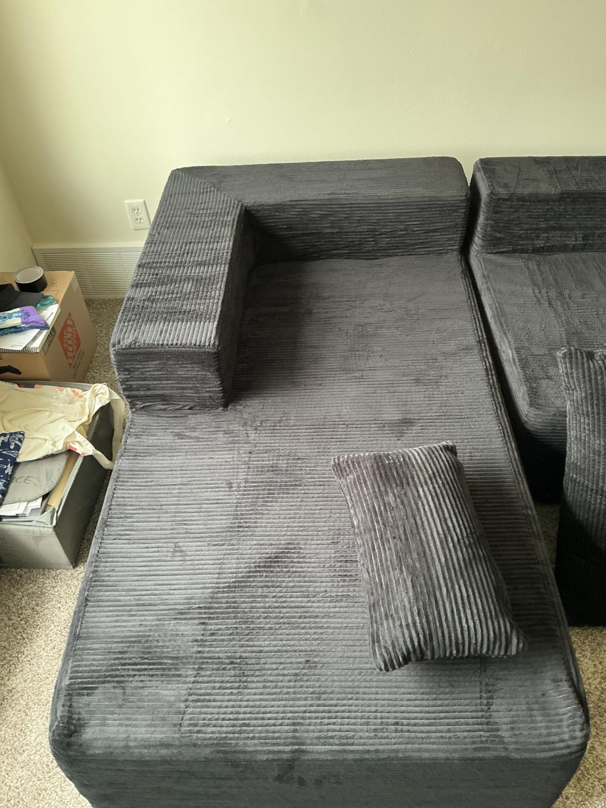 GRUSIGN Cloud Sectional Boneless Couches for Living Room, Modular L Shaped Couch with Deep Seat Oversized Right Facing Chaise, Memory Foam Compressed Spineless 3 Seater Sofa for Apartment, Black customer photo 1