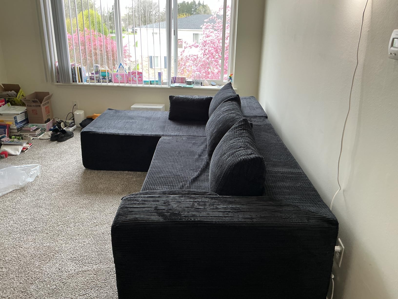 GRUSIGN Cloud Sectional Boneless Couches for Living Room, Modular L Shaped Couch with Deep Seat Oversized Right Facing Chaise, Memory Foam Compressed Spineless 3 Seater Sofa for Apartment, Black customer photo 2