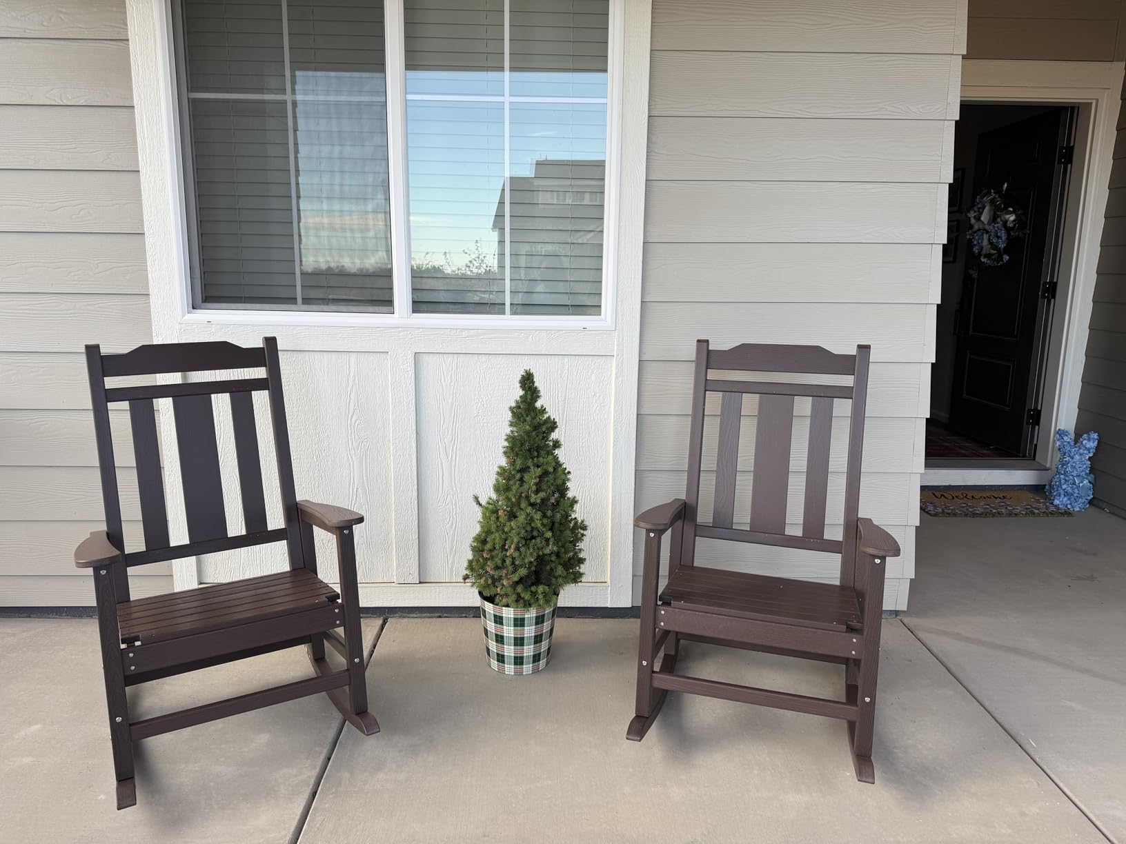 SERWALL Oversized Rocking Chair Outdoor, HDPE Outdoor Rocking Chair for Adults, Heavy Duty Front Porch Rocker (Black) customer photo 2