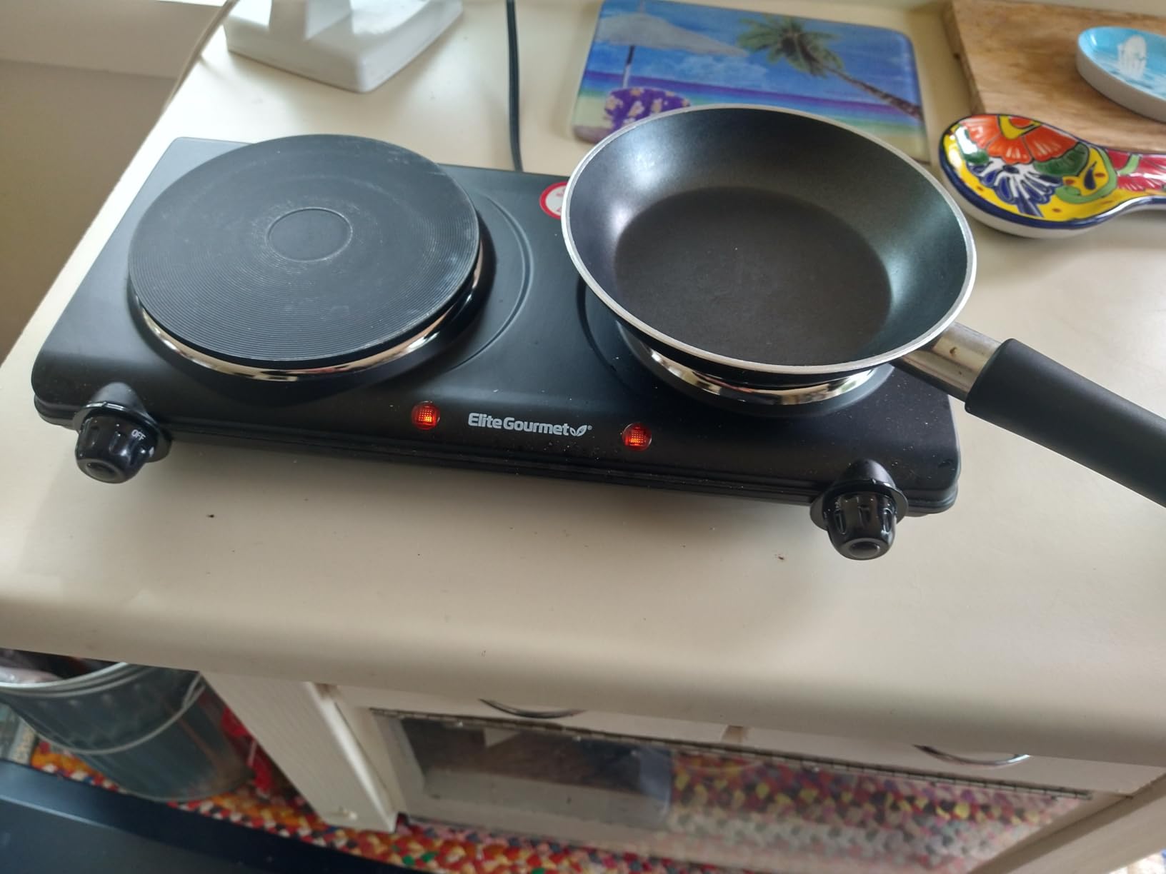 Elite Gourmet EDB-302BF Countertop Double Cast Iron Burner, 1500 Watts Electric Hot Plate, Temperature Controls, Power Indicator Lights, Easy to Clean, Black customer photo 2