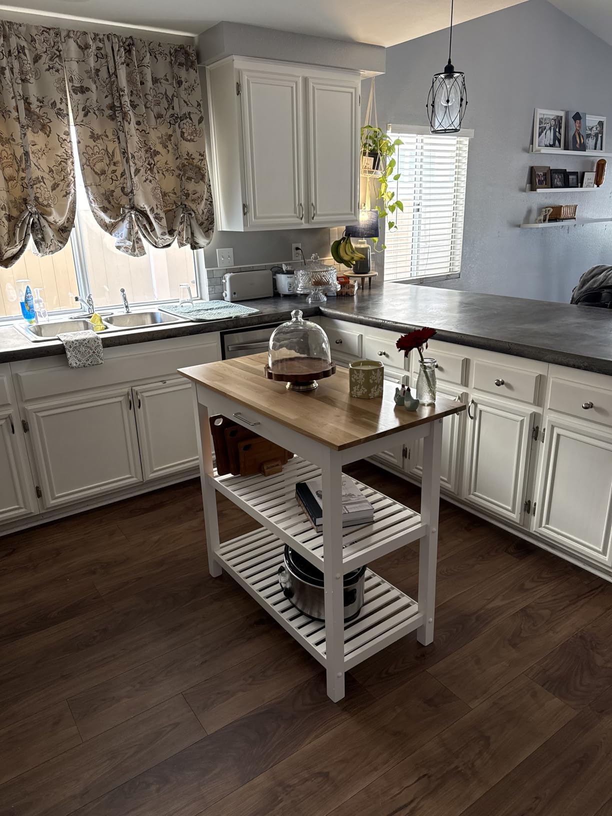 Casual Home Kitchen Island with Solid American Hardwood Top, Natural/White, 40
