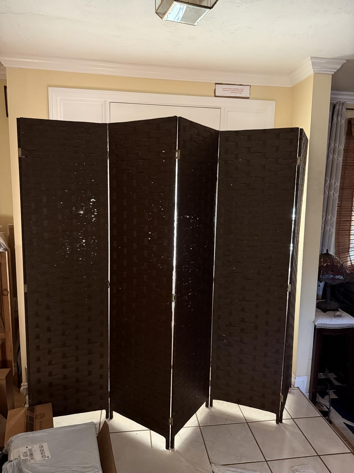 FDW Room Divider 6FT Wall Divider Wood Screen 4 Panels Wood Mesh Hand-Woven Design Room Screen Divider Indoor Folding Portable Partition Screen customer photo 2