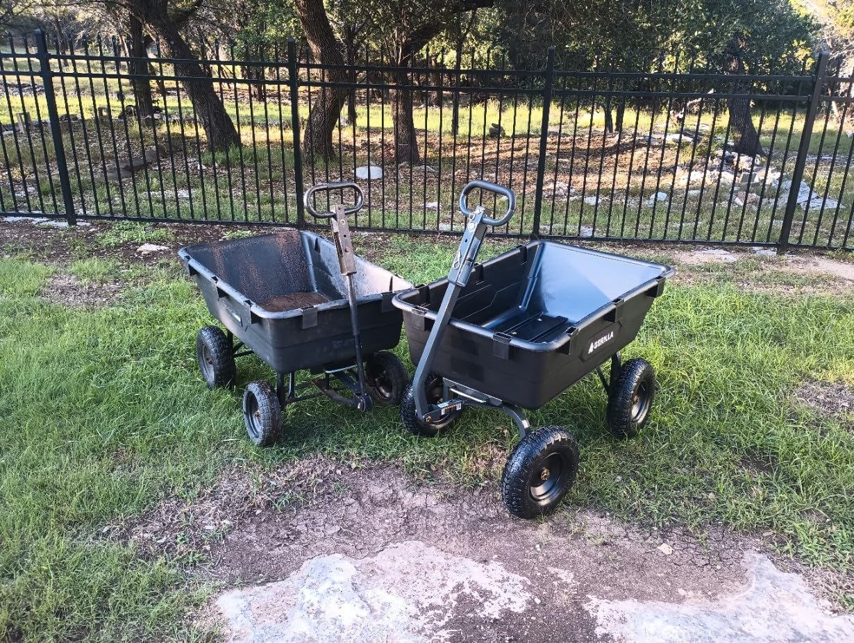 Gorilla Carts Poly Garden Dump Cart, 4 Cu Ft Tub, 600 lb Haul Capacity, Black - Heavy-Duty Utility Wagon with Quick-Release Dumping & Pneumatic Tires customer photo 1