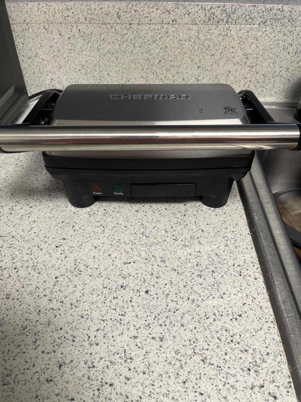 Chefman Electric Panini Press Grill - Compact 2-Slice Sandwich Maker, Non-Stick Coated Plates, Opens 180 Degrees, Dishwasher Safe, Removable Drip Tray, Stainless Steel/Black customer photo 1